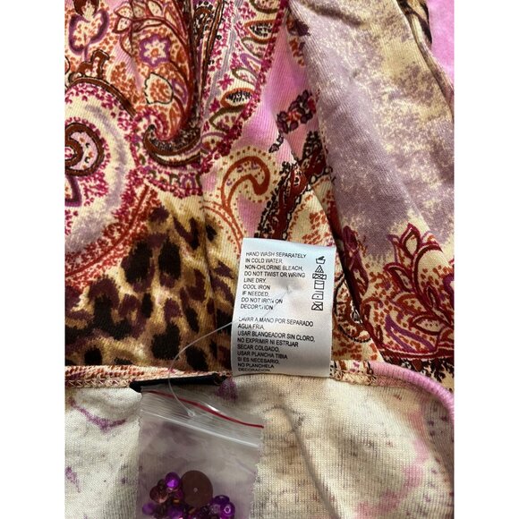 Bila Woman Top Paisley Leopard Print Sz 1X Beaded Sheer Split Sleeves Boho NWOT - Picture 7 of 7